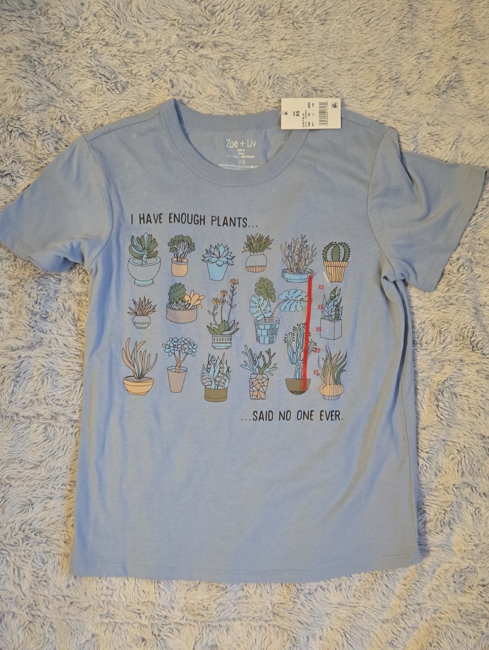 NWT Zoe + Liv Light Blue 'I Have Enough Plants' Graphic Tee